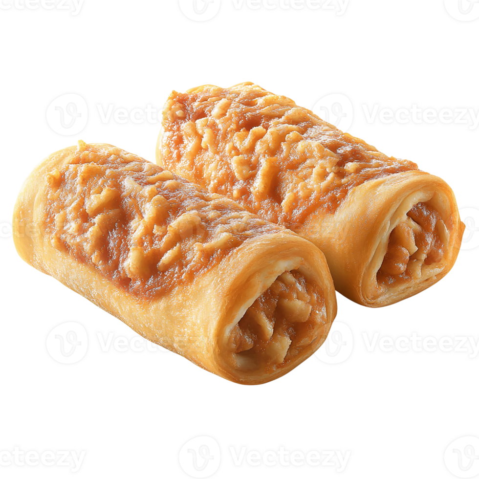 Baked pastry rolls with cheese topping on transparent background png