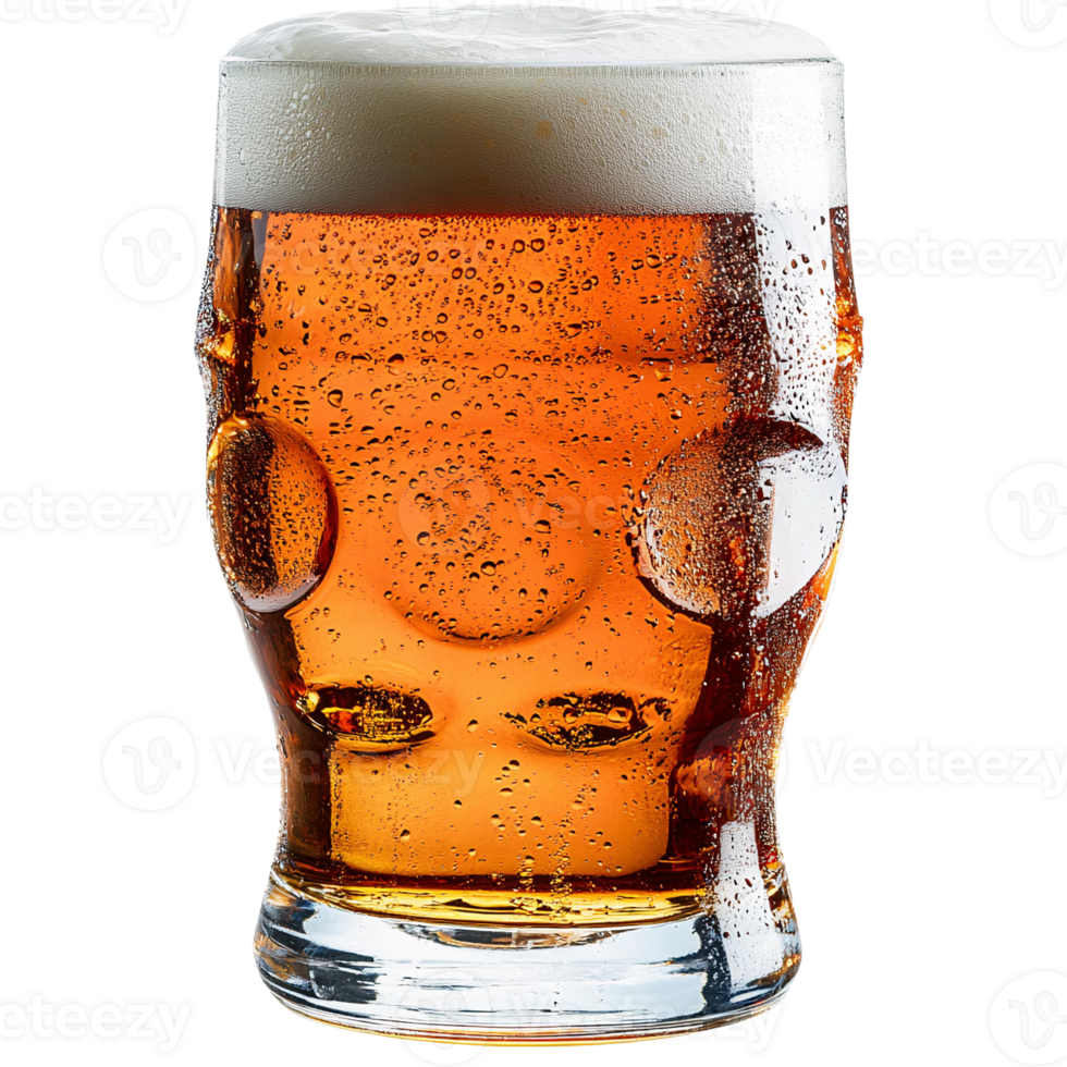 Amber beer in a glass with condensation on transparent background png