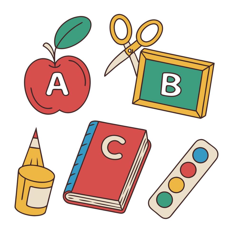Educational Illustration with Alphabet Letters and School Supplies vector