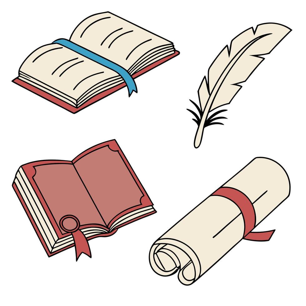Vintage Writing Tools and Books Illustration vector