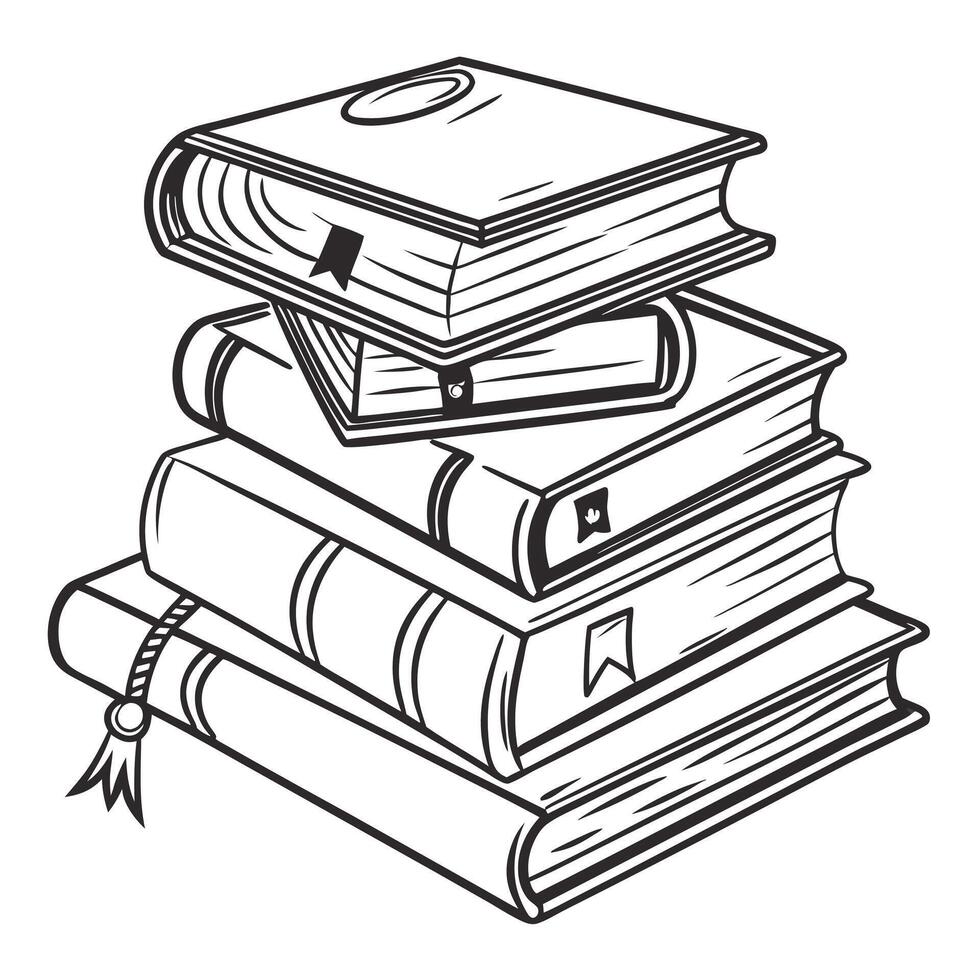 Black and White Stack of Books Illustration Perfect for Educational vector