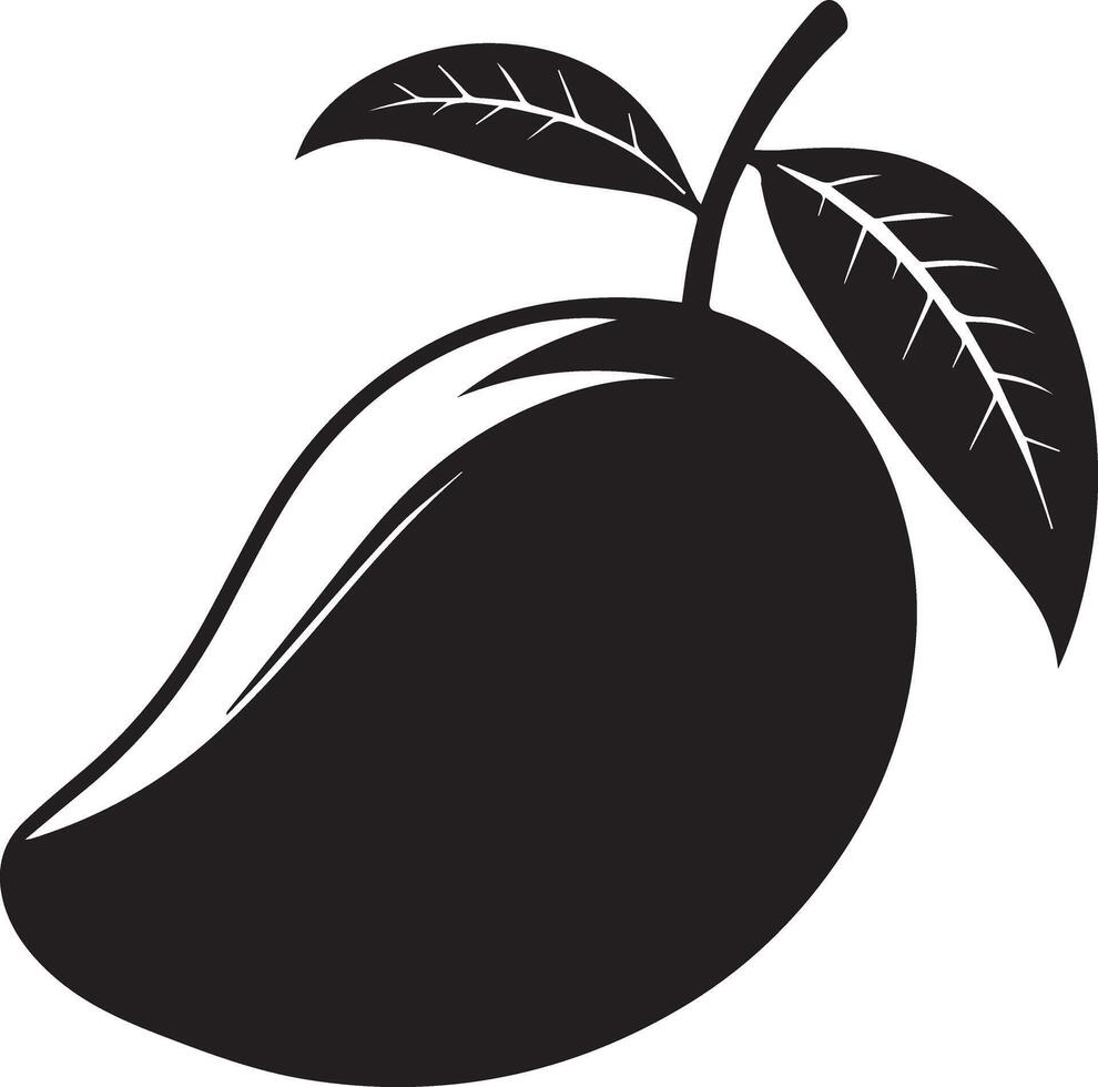 Black and White Mango Silhouette with Leaves And White Background vector