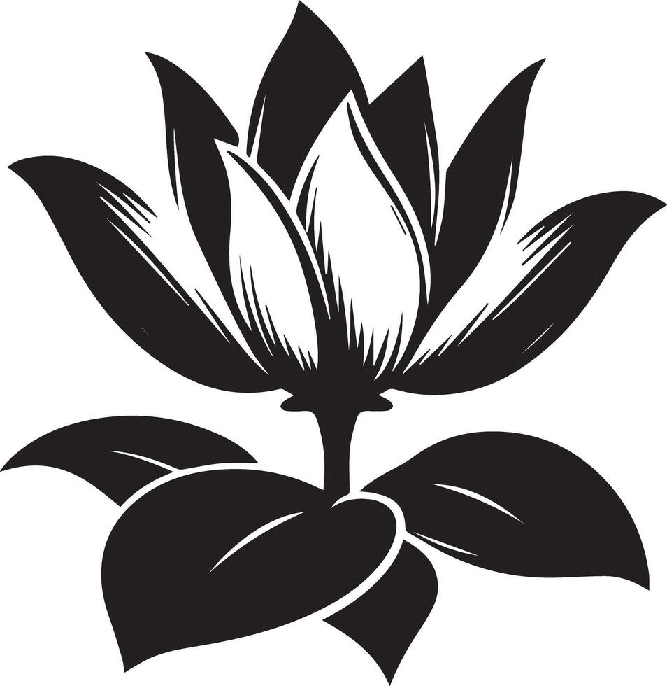 Black And White Lotus flower silhouette Illustration vector