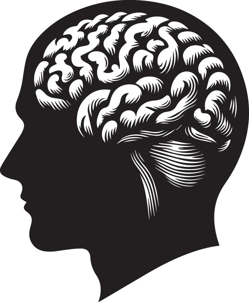 Black And White Human brain silhouette Illustration vector
