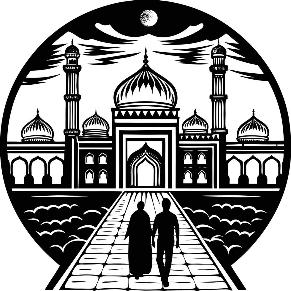 Modern Islamic Art Jummah Mubarak and Ramadan Worship Scene vector