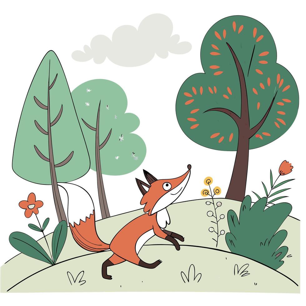 Red Fox Cartoon, A Lively and Playful Animal Characte vector