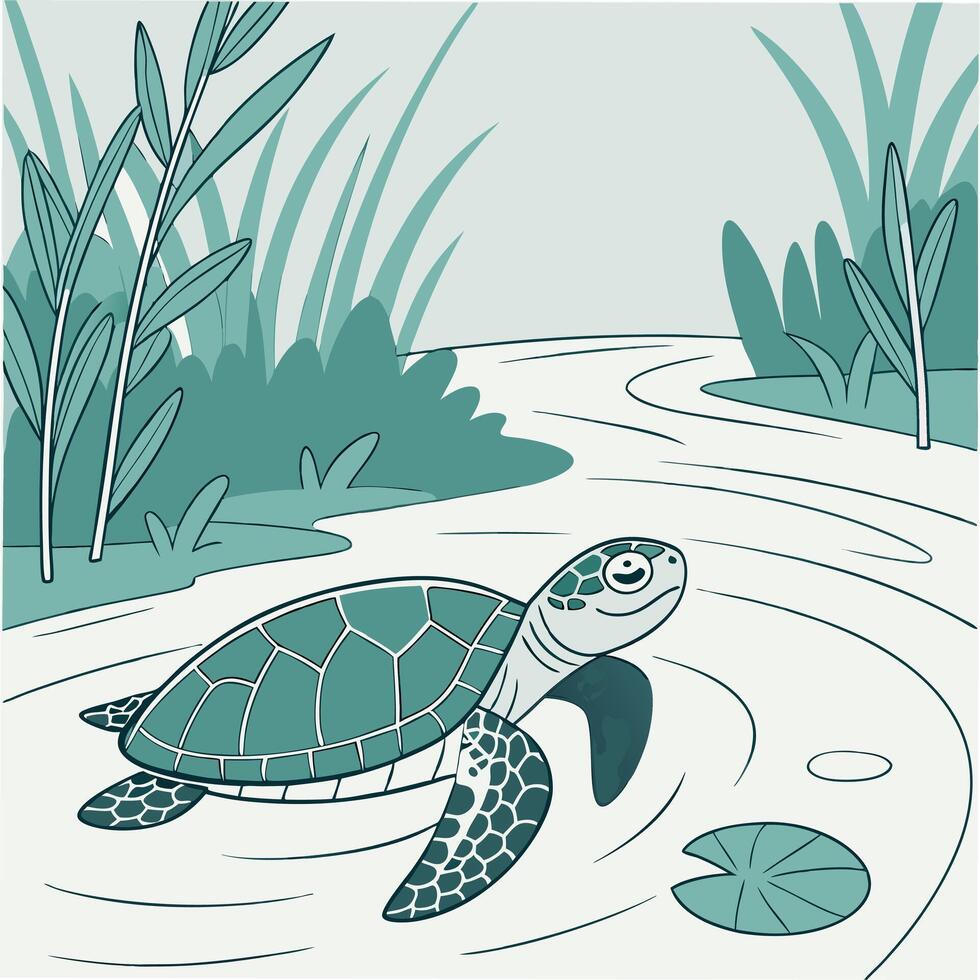 Bright Pond Turtle Artwork for Kids and Decor vector
