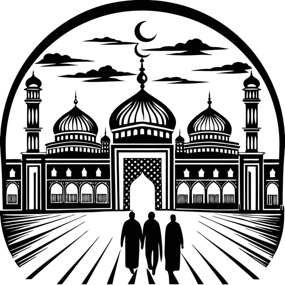 Friday Prayer Mosque Scene with Worshippers vector
