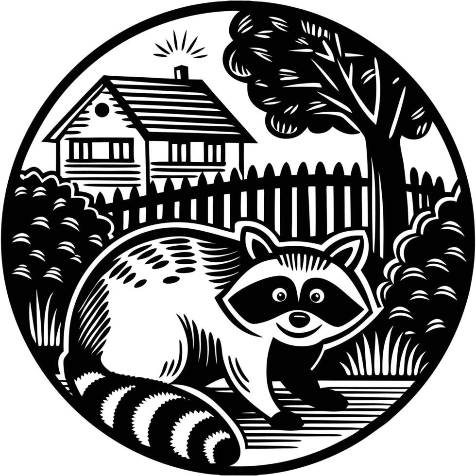 beautiful raccoon vintage sketch vector