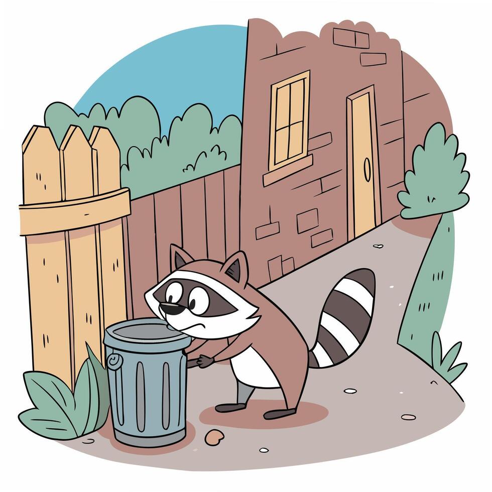 Urban Wildlife A Playful Raccoon Exploring the Cityscape drustbin vector