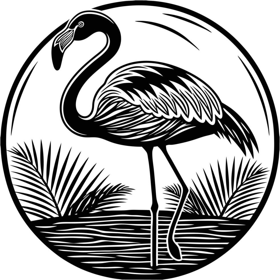 Silhouette of a Exotic Flamingo Art in Nature vector