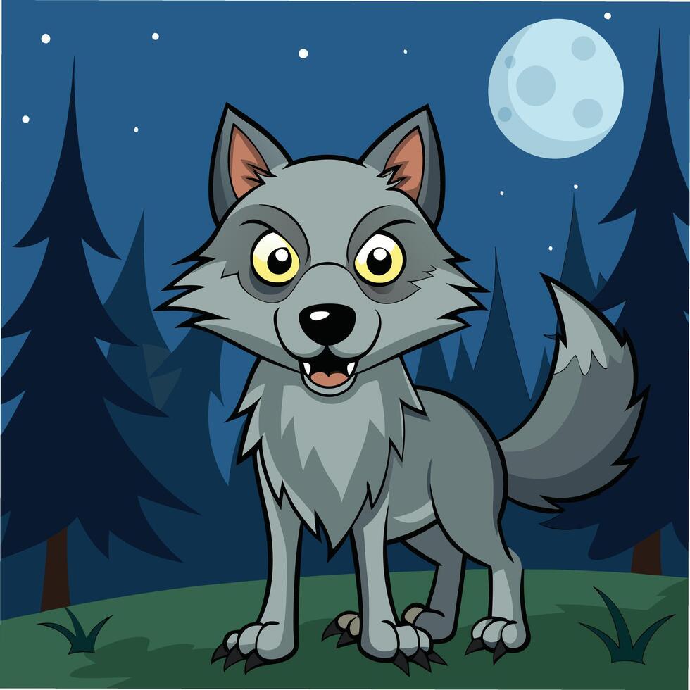 Fox in the Wild at moon night, A Beautiful and Joyful Nature Scene vector