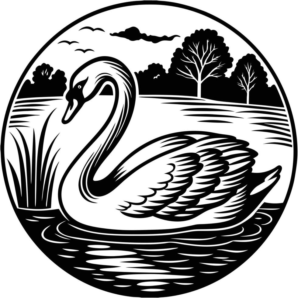Hand-Drawn Swan Art A Beautiful and Timeless Nature Scene vector