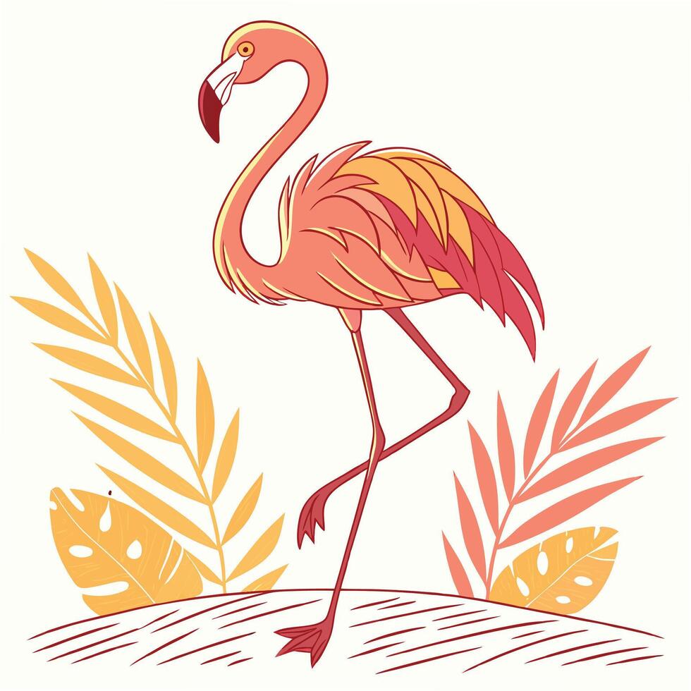 Elegant Pink Flamingo in a Tropical Scene vector