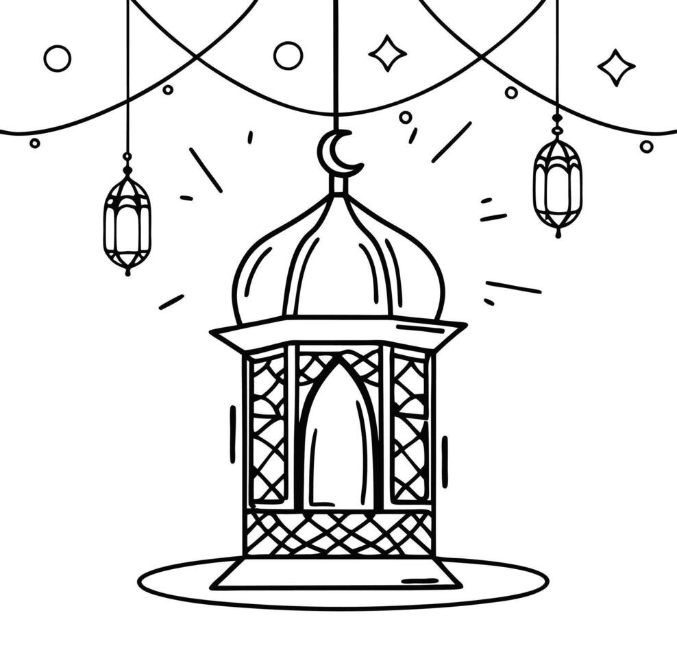 Islamic Decorative Lantern with Soft Bokeh Lights Ramadan Mubarak vector