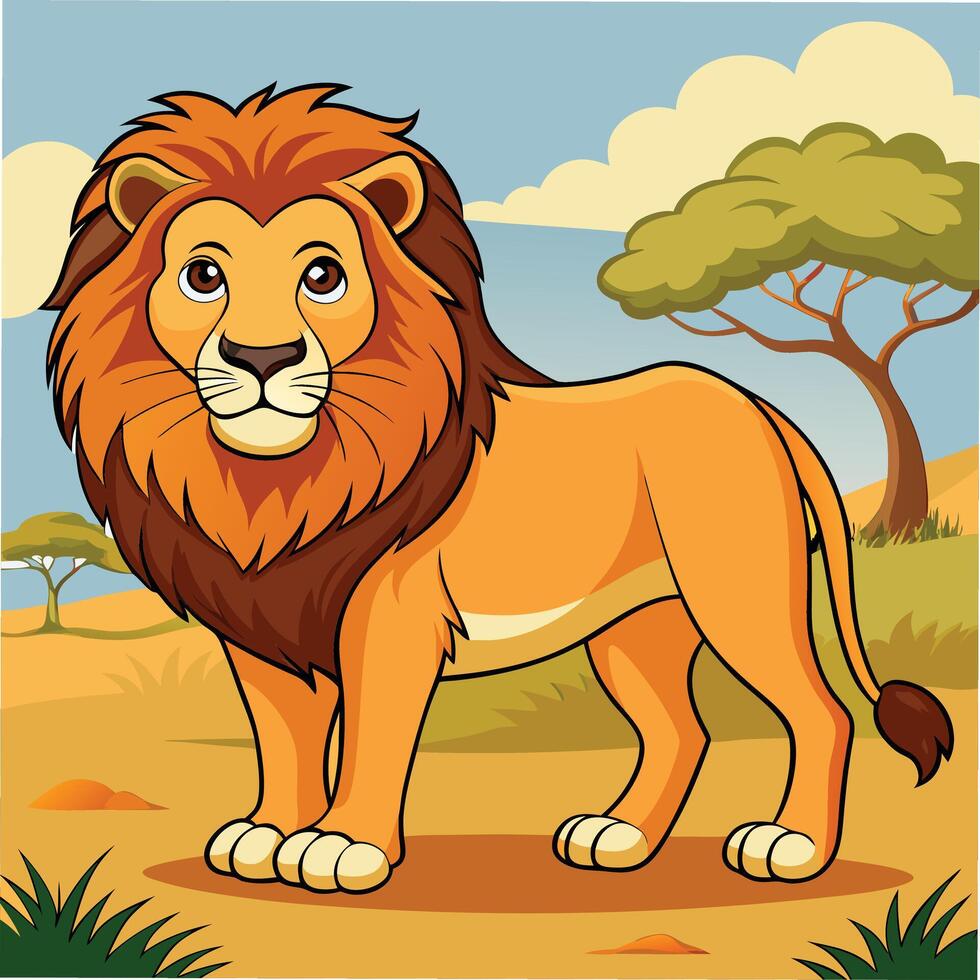 Whimsical Lion Character in a Savanna Scene vector