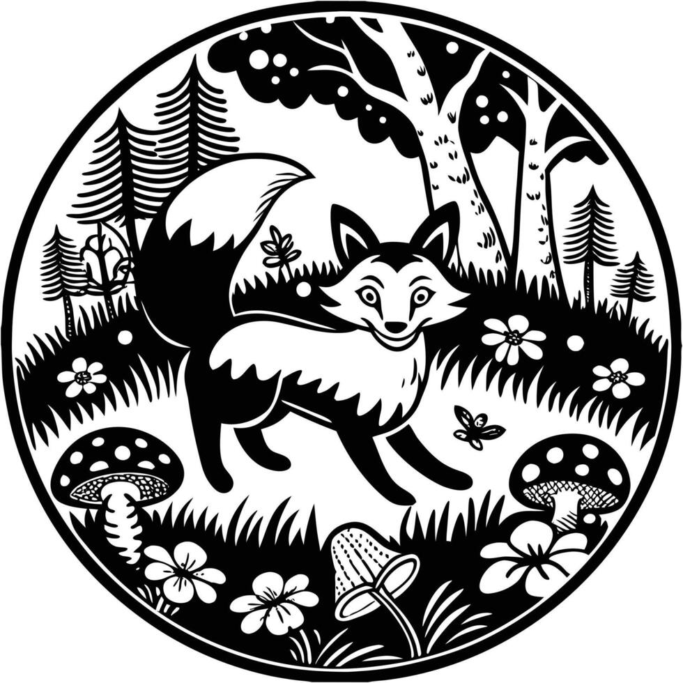 fox silhouettes in the forrest vector
