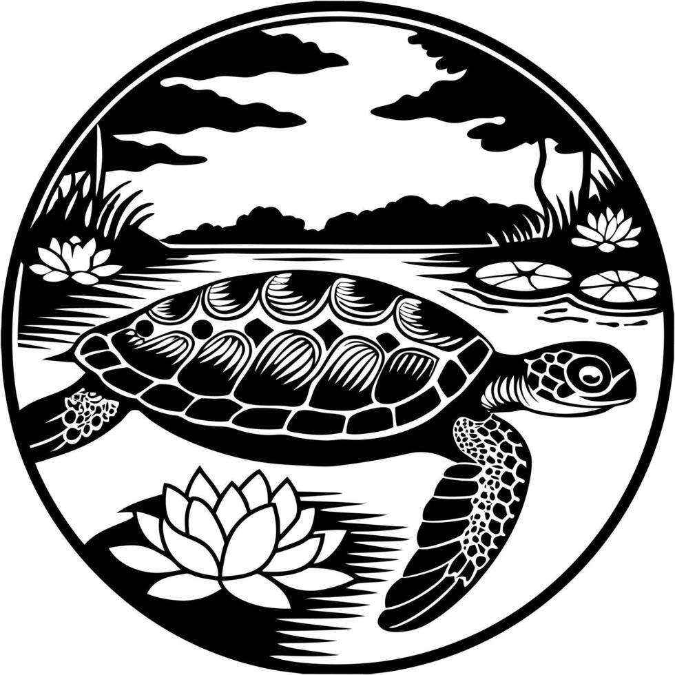 Turtle Vintage woodcut engraving style illustration. vector