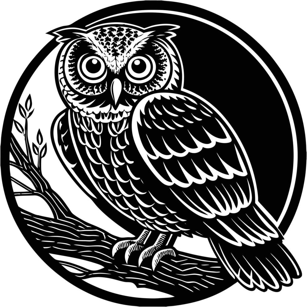 Whimsical Owl in a Forest Setting silhouettes vector