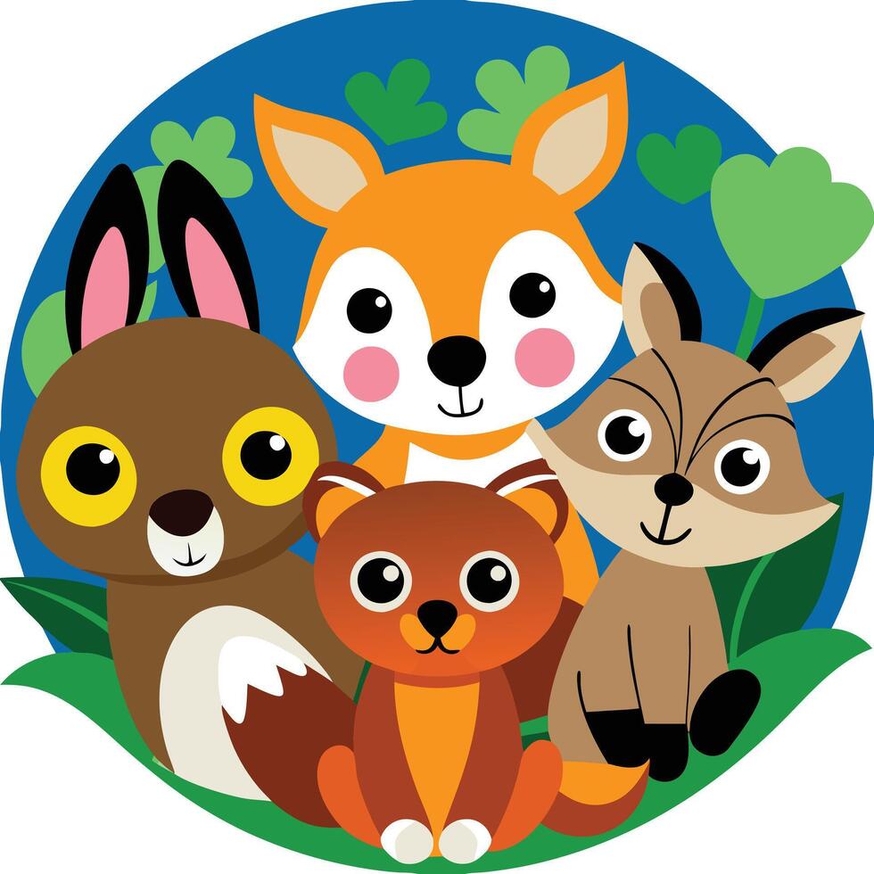 Playful Wildlife Characters in Nature,fox,lion vector