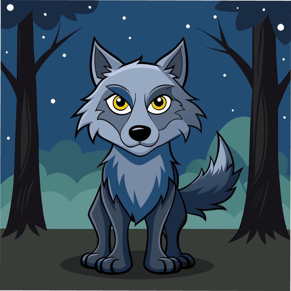 Whimsical Forest Fox at midnight with moon,A Delightful and Creative Illustration vector