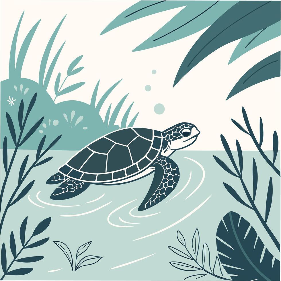 Cute Cartoon Turtle Illustration vector
