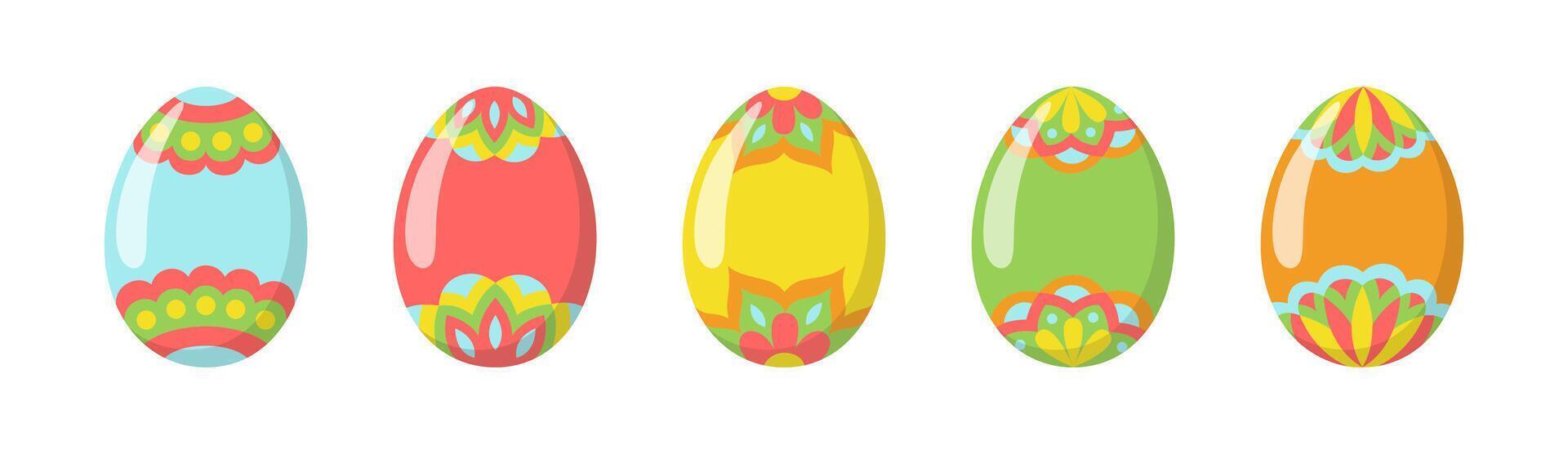Easter Eggs with colorful mandala ornaments. Cartoon eggs with highlights and shadow vector