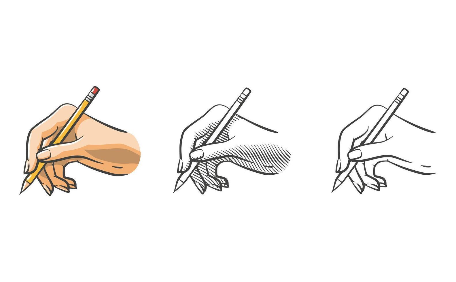 Artistic Hand Holding Pencil Drawing Line Art Shaded and Colored vector