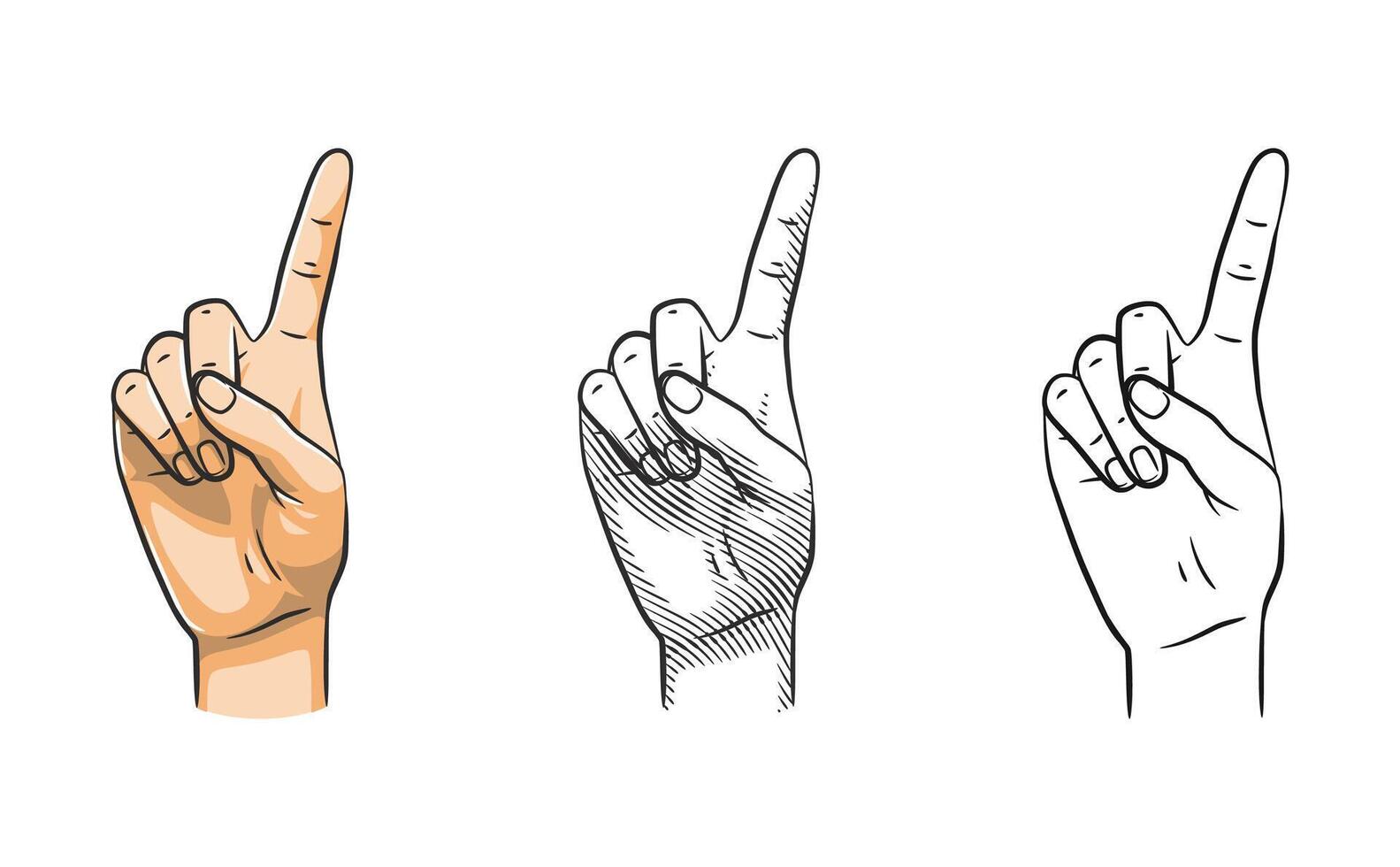 Hand Gesture Number One Line Art Shaded Colored vector