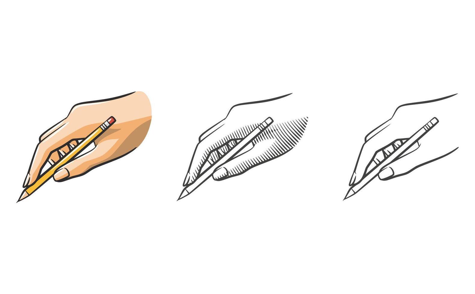 Creative Hand Pencil Pose Illustration Set Line Art with Shading and Coloring vector