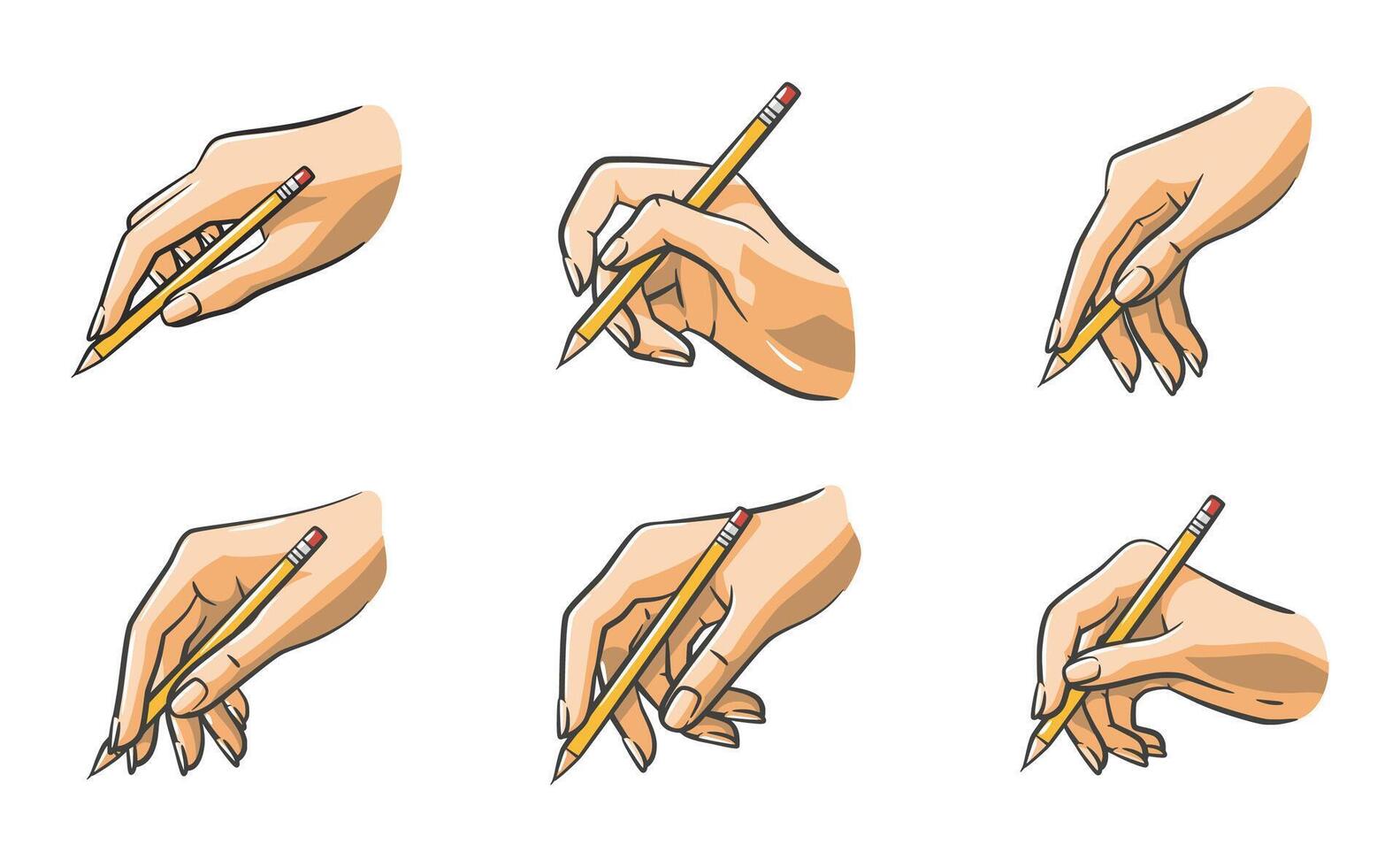 Hand Holding Pencil Writing Pose with Color vector
