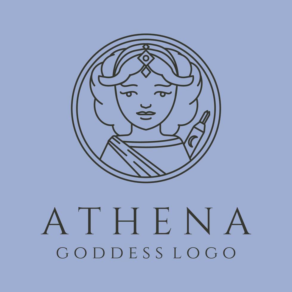 ancient athena greek goddess line art logo symbol illustration design vector