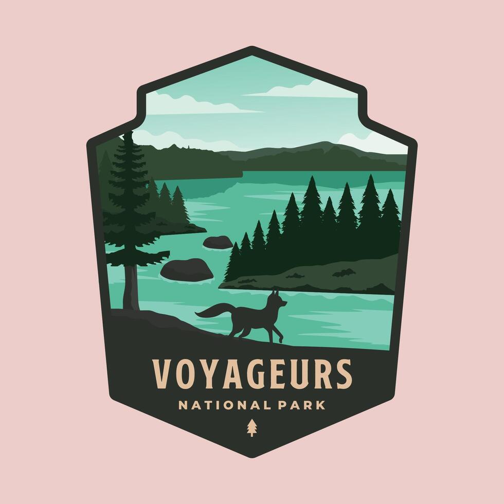 voyageurs national park logo patch illustration design, minnesota landmark illustration in badge emblem style vector