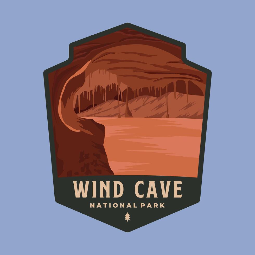 wind cave national park emblem patch logo illustration design, south dakota landmark in badge style vector