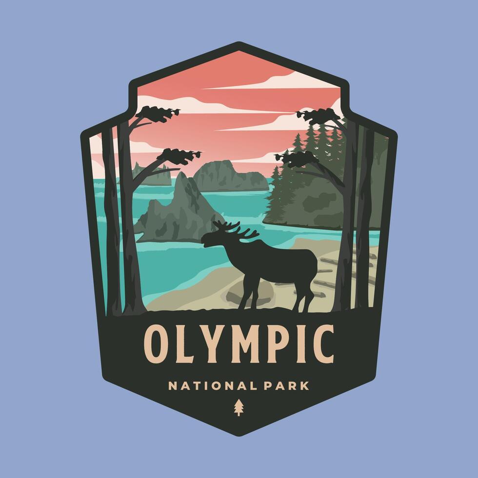 olympic national park logo patch illustration design, washington landmark emblem design vector
