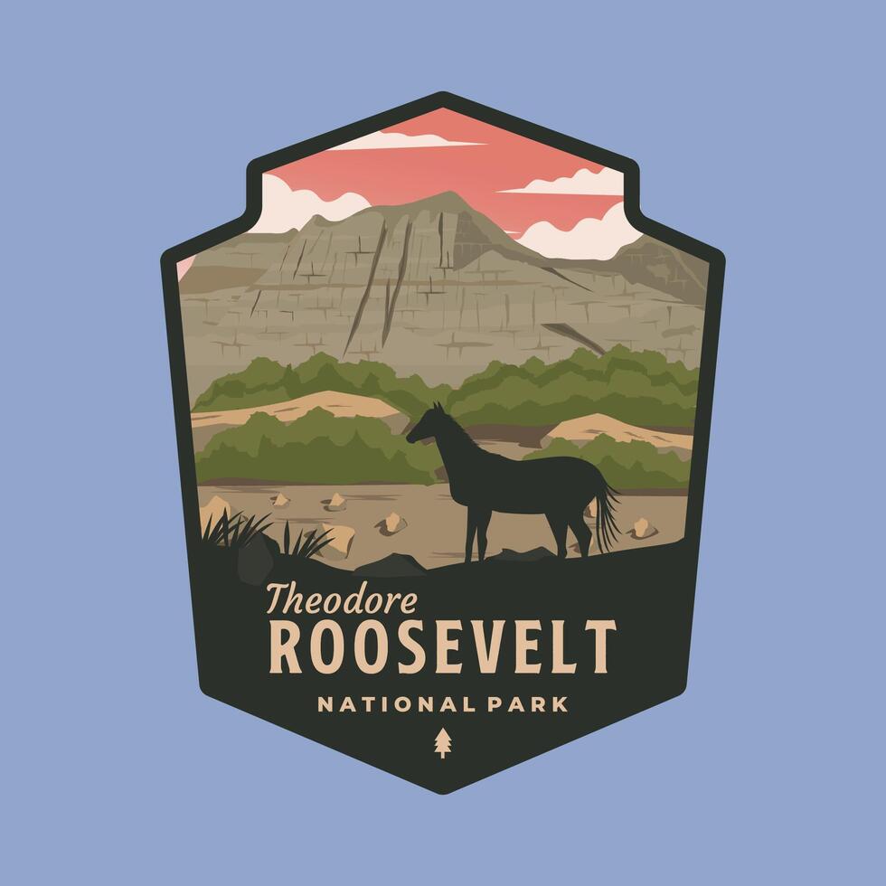 theodore roosevelt national park patch logo symbol illustration design, north dakota landmark emblem style vector