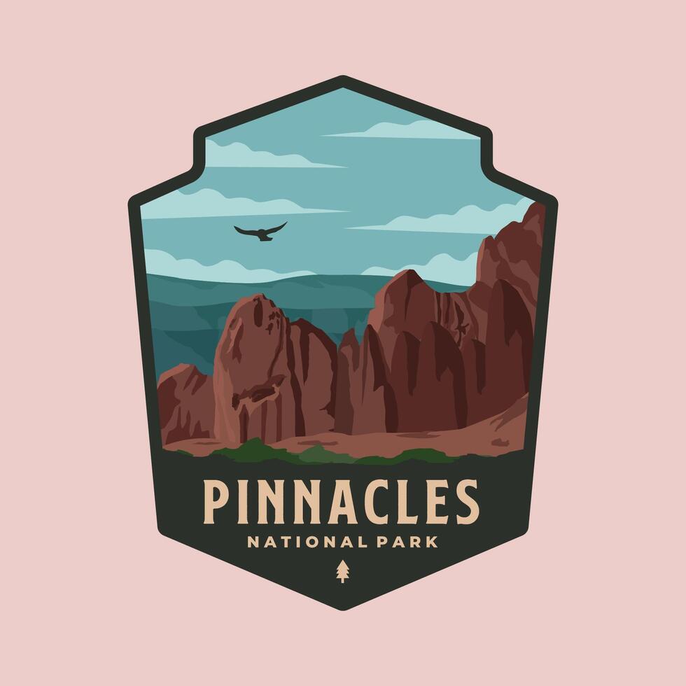 pinnacles national park emblem patch logo illustration design, california landmark emblem design vector