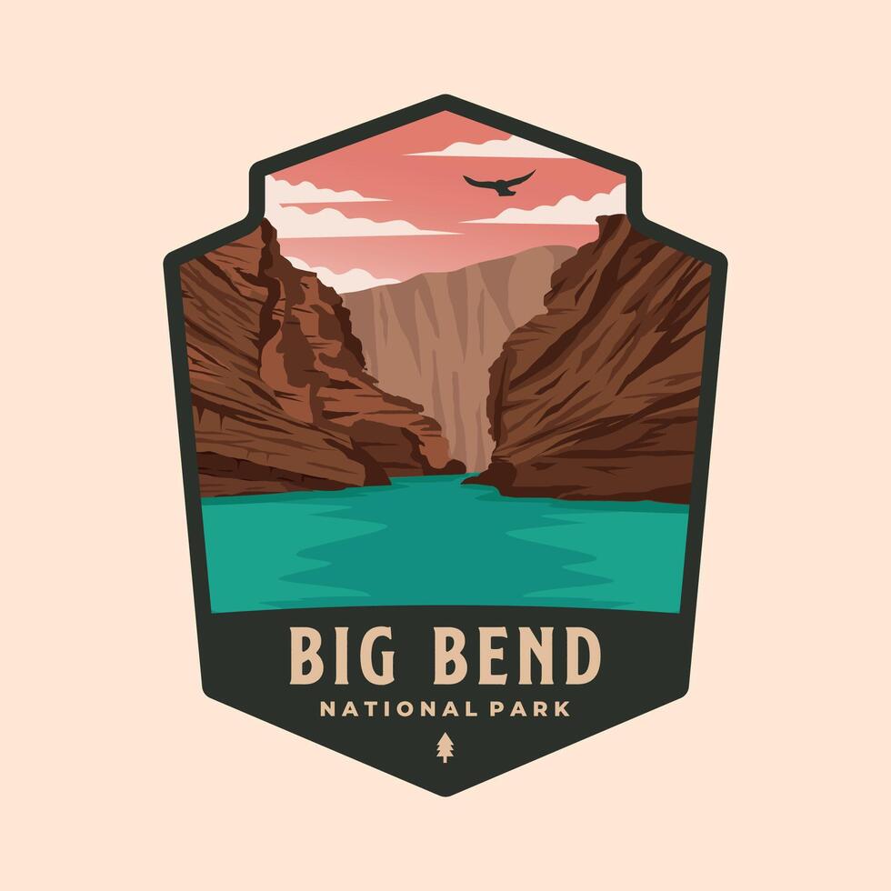 big bend national park patch logo illustration design, texas landmark in badge emblem style vector