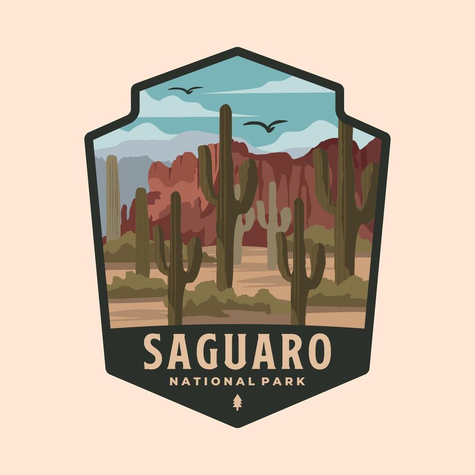 of saguaro logo patch symbol illustration design, arizona landmark emblem stye vector