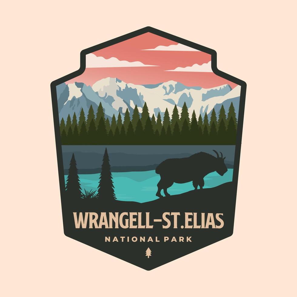 wrangell st elias national park logo patch illustration design, alaska landmark emblem style vector