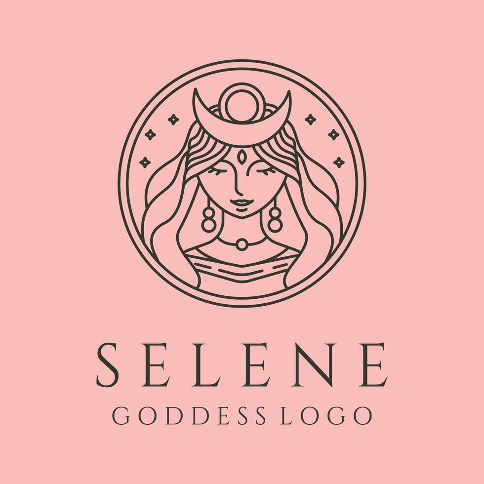 selene goddess of the moon line art logo symbol illustration design vector