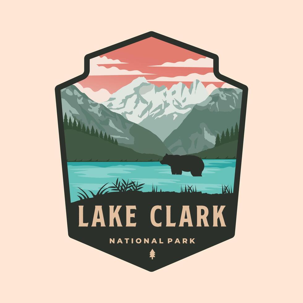 lake clark national park logo patch illustration design, lake clark emblem national park design vector