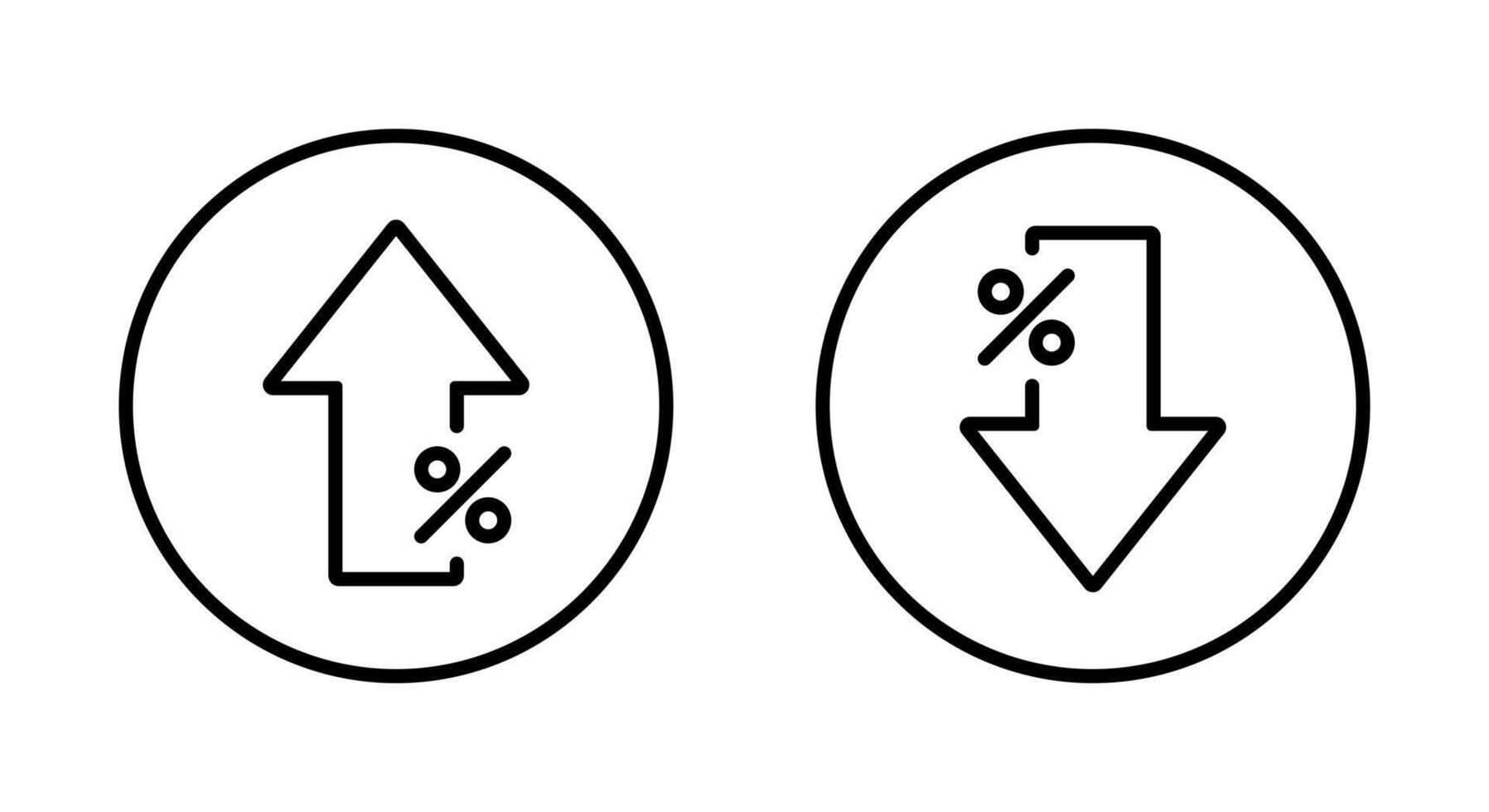 Up and down arrow percent outline icon on circle line. Lower and higher price sign symbol vector