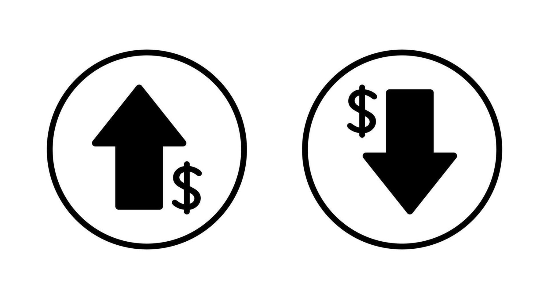 Up and down dollar icon on circle line. Increase and decrease USD currency sign symbol vector