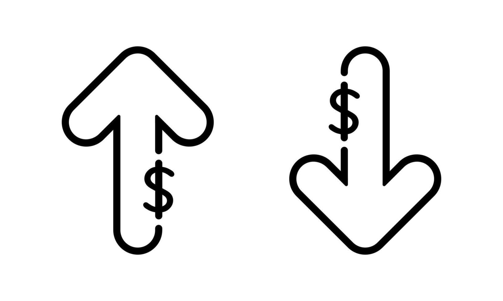 Dollar arrow up and down icon in line style. USD growth and decline sign. Increase and decrease currency symbol vector