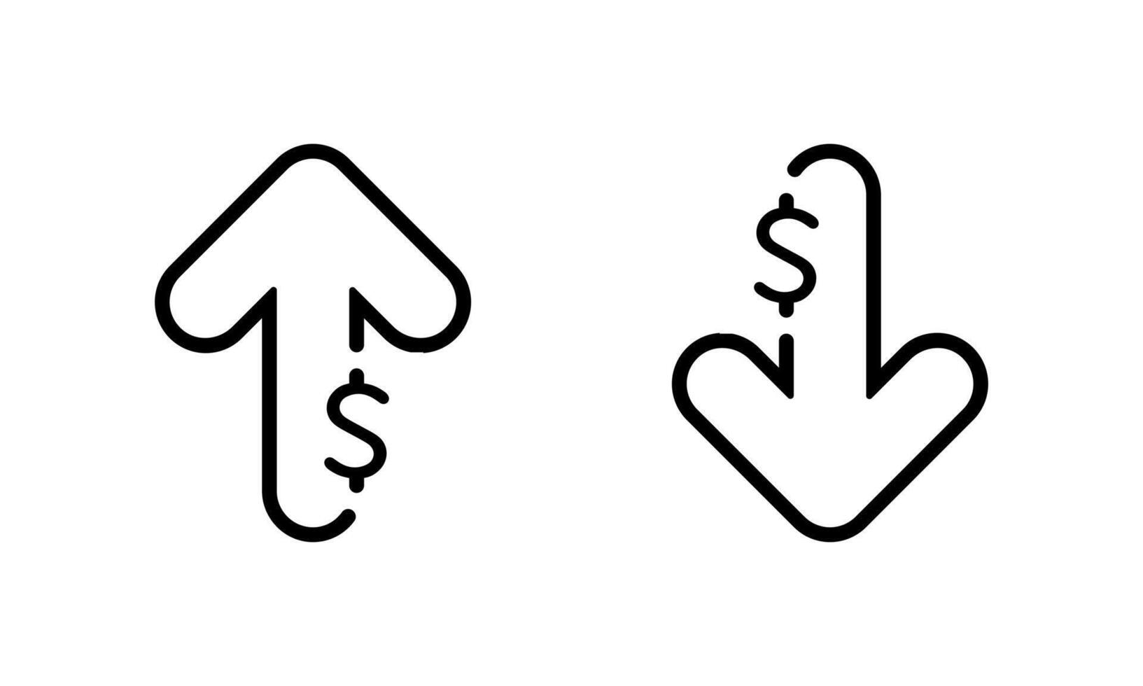 Dollar arrow up and down outline icon in trendy style. USD increase and decrease sign symbol vector