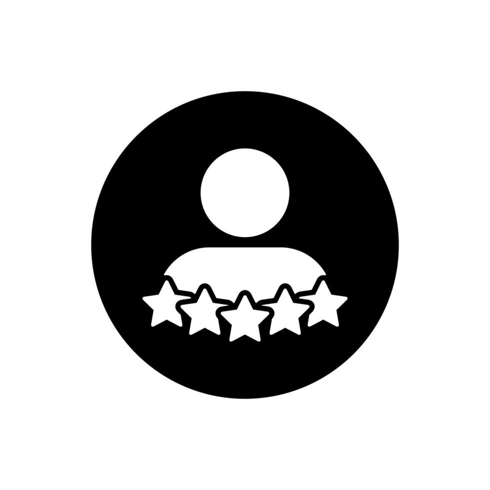 Person rating icon on black circle. Worker reputation with five star sign symbol vector