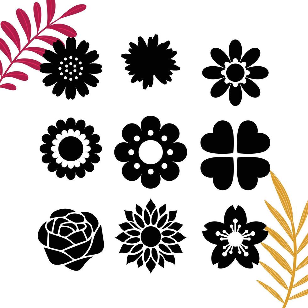 Set Of Black Cutout Symbols Of Flowers Pro vector