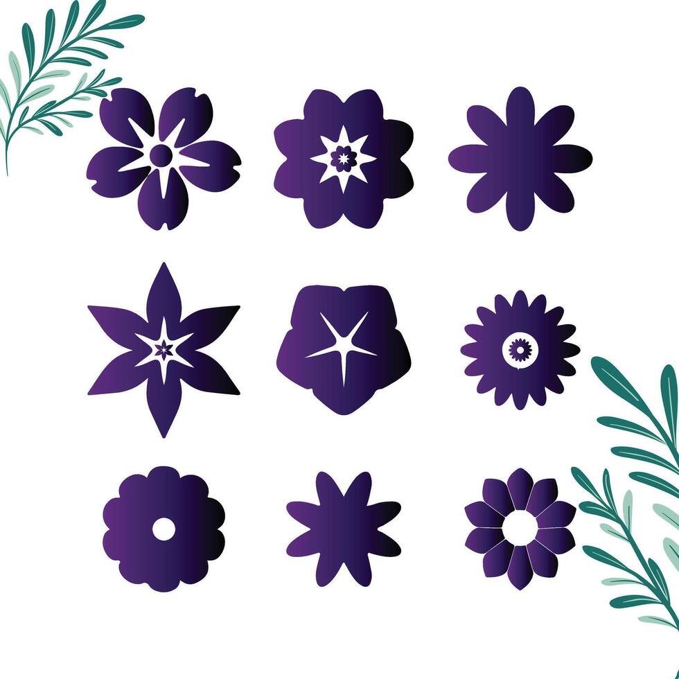 Collection of flowers. abstract origami flower background. vector
