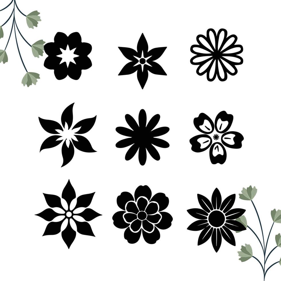 Black Color Flowers Set Pro vector